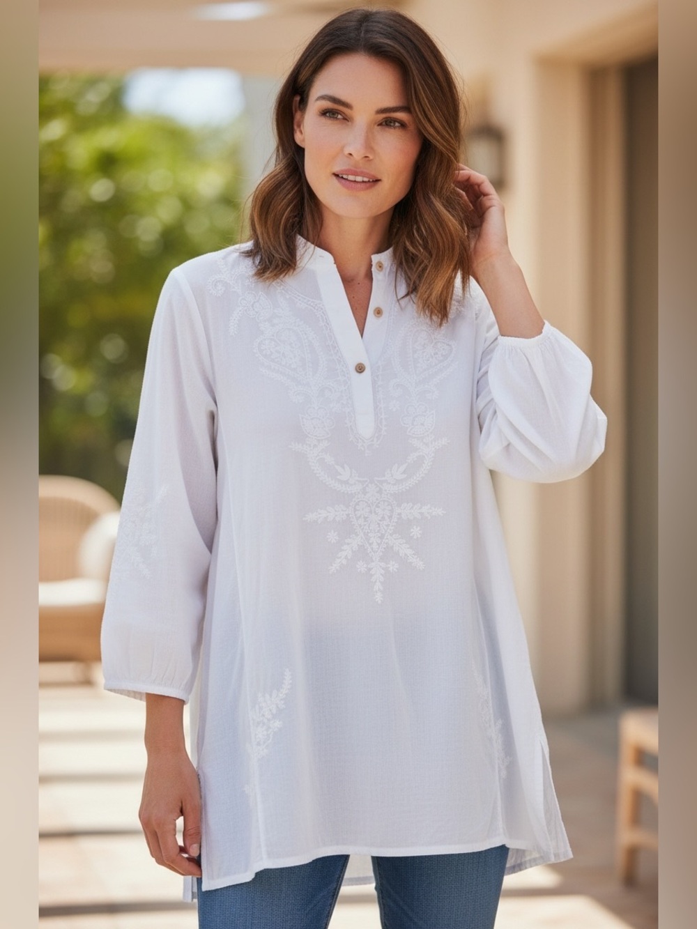 Matta White Embroidered Tunic Top size XL